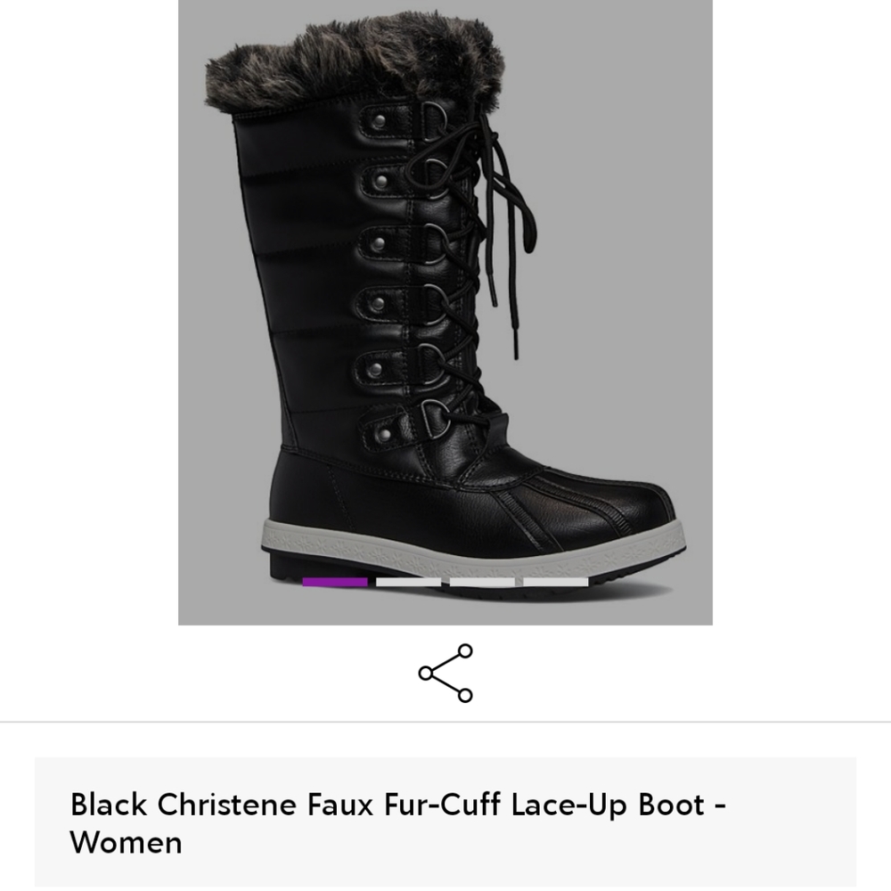 Black Christene Faux Fur Cuff Lace up Boot - Sz 6M